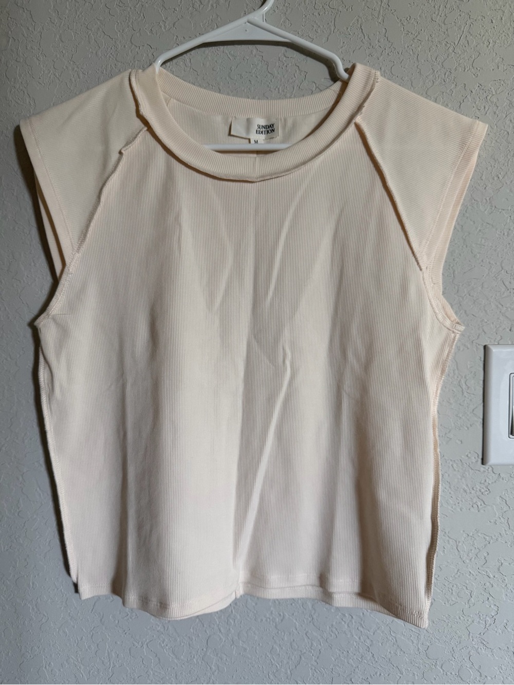 Cream Ribbed Sleeveless Tank